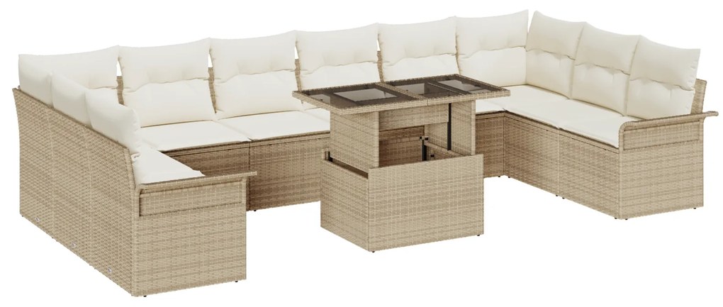 Conjunto de Sofá de Jardim vidaXL com Almofadas Bege Polirattan de 11 Peças