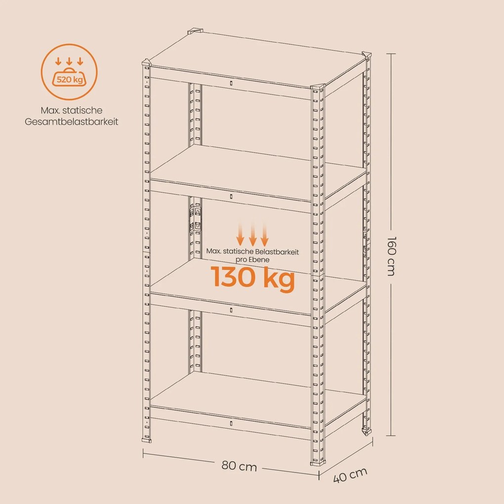 Estante de aço para cargas pesadas 40 x 80 x 160 cm preto