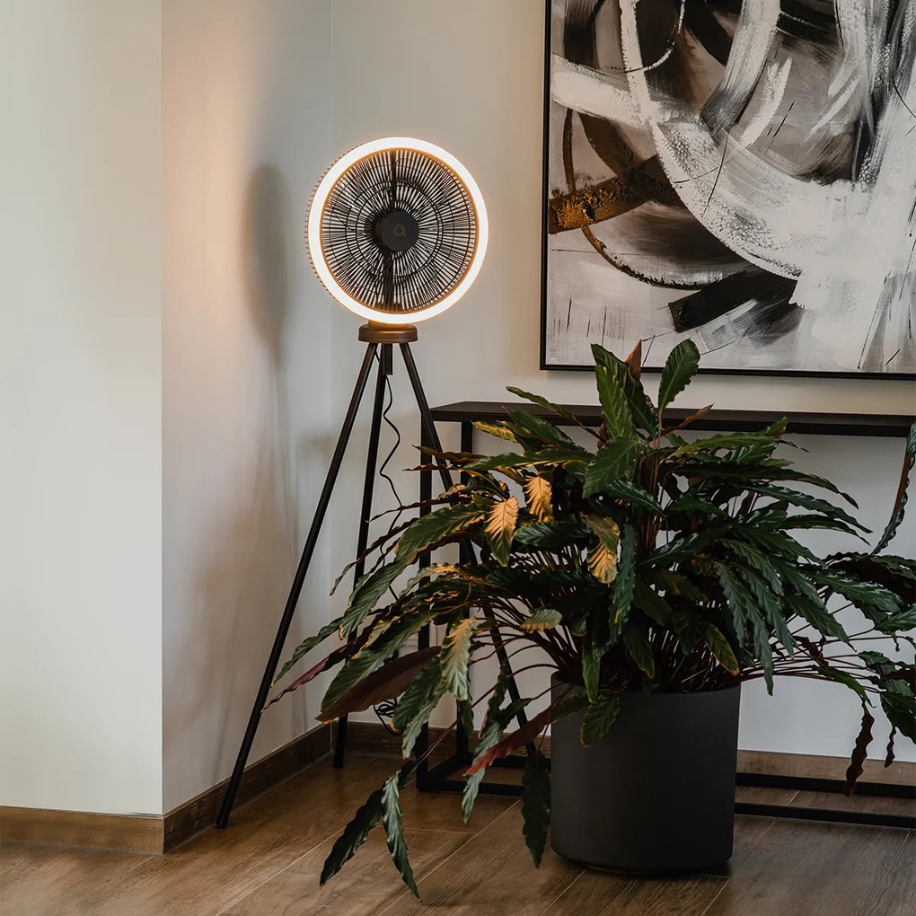 Ventilador de pé tripé preto com LED regulável em 3 níveis - Meric