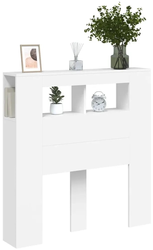 Cabeceira cama c/ LEDs 100x18,5x103,5 cm deriv. madeira branco