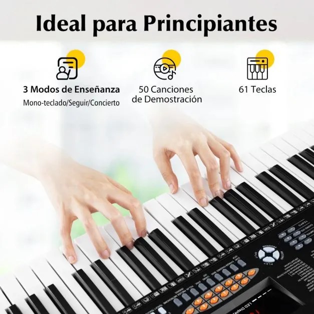 Teclado eletrónico de 61 teclas com 300 ritmos 3 modos de ensino Teclado com ecrã LED Microfone duplo