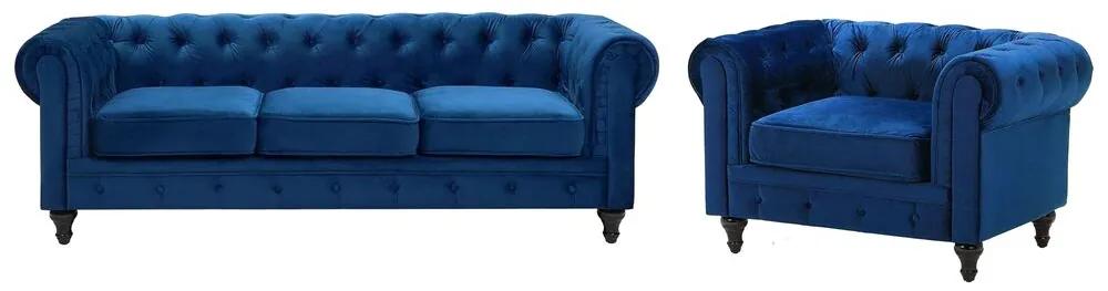 Conjunto de sofás com 4 lugares em veludo azul CHESTERFIELD Beliani