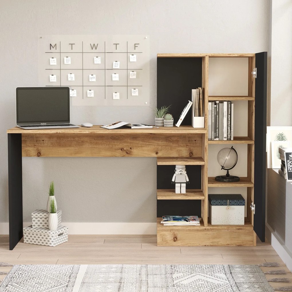 Secretária CT2 – Pinho Atlântico/Preto – 152,3x120x40 cm