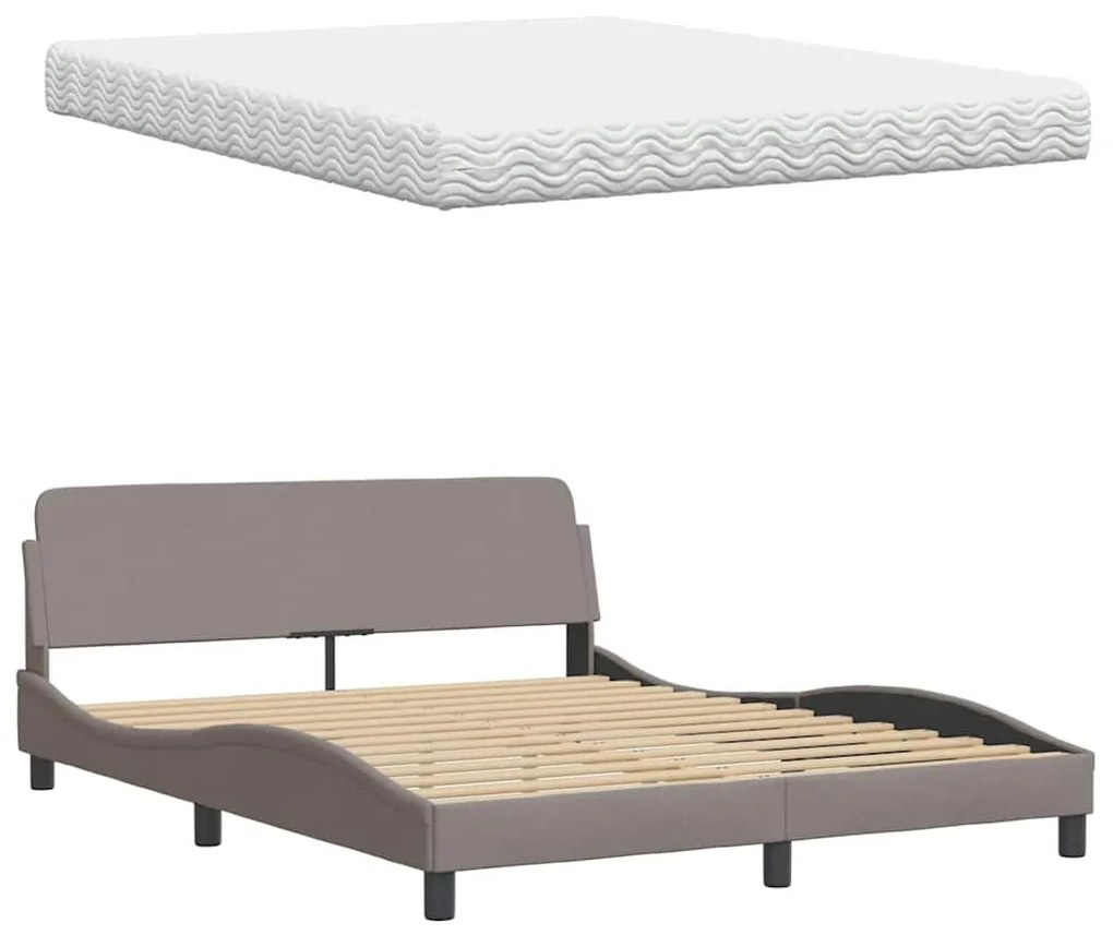 Cama com colchão 160x200 cm tecido castanho-acinzentado