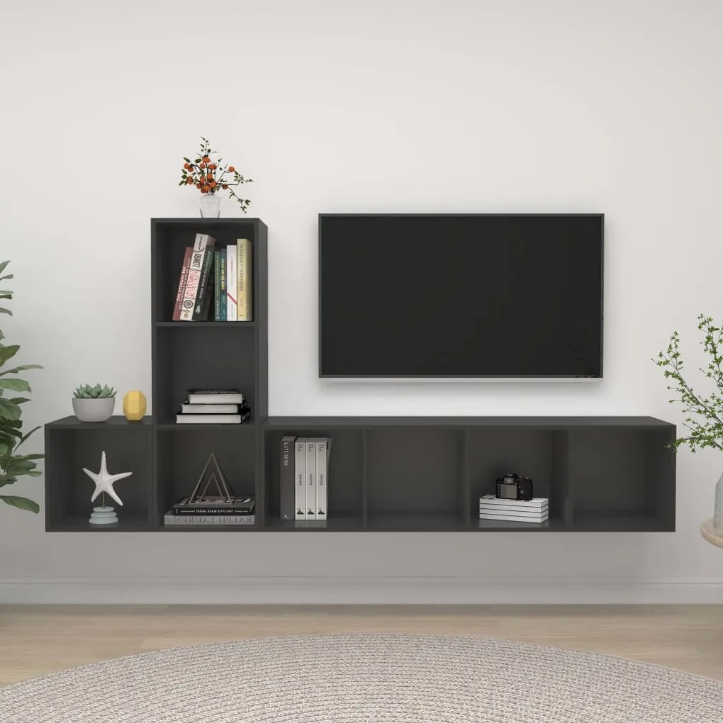 vidaXL 3 pcs conjunto de móveis de TV derivados madeira cinzento