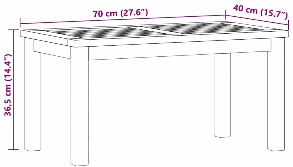 Mesa de centro Castanho 70 x 40 x 36 cm Madeira de teca sólida
