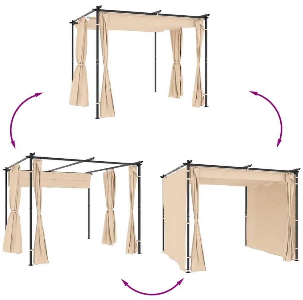 Gazebo com cortinas 3x3 m aço creme