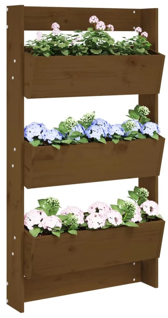 vidaXL Floreira de parede 3 caixas 60x18,5x110 cm pinho castanho-mel