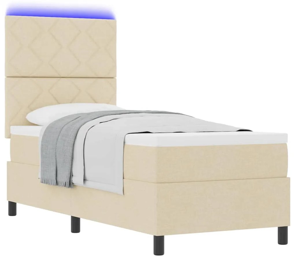 Cama Box com Colchão e LED Creme 80x200 cm de Tecido