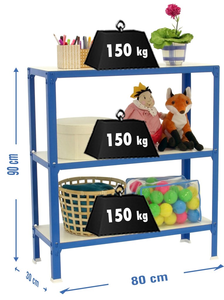 Estante com 3 Prateleiras madeira SIMONHOME CLICK WOOD COLOR MINI 3/300 AZUL/BRANCO Capacidade P/ prateleira 150 Kg Dimensões 900x800x300 mm