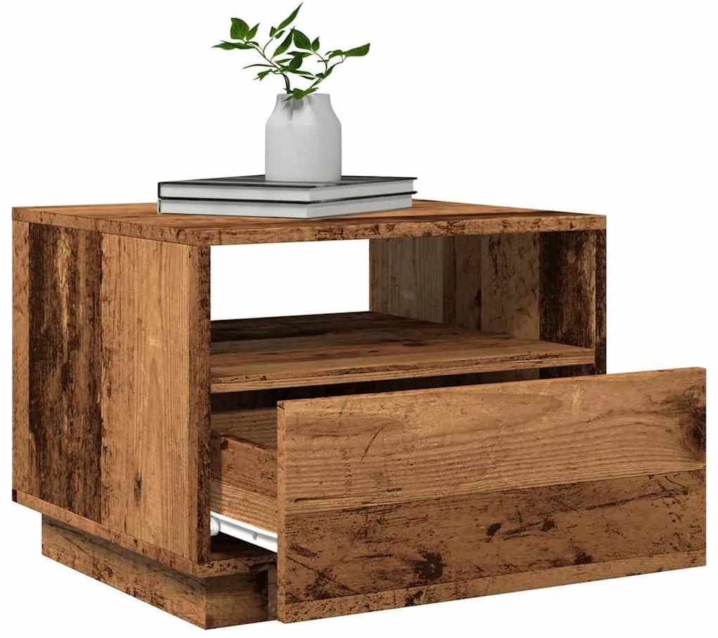 Mesa de centro com luzes LED 50x49x40 cm madeira velha