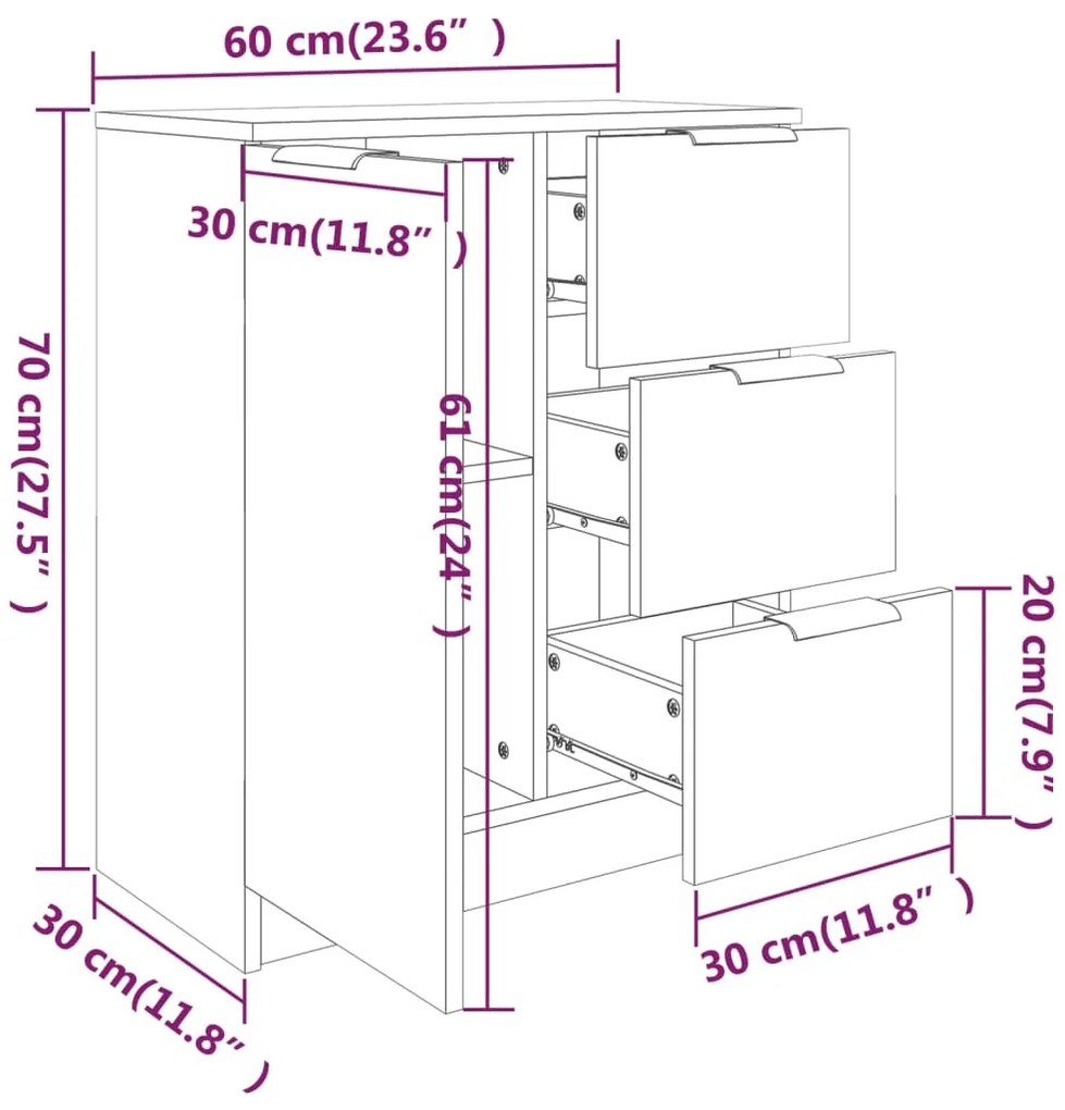 Aparadores 2 pcs 60x30x70 cm derivados de madeira branco