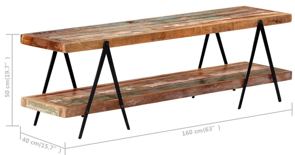Móvel de TV 160x40x50 cm madeira recuperada maciça