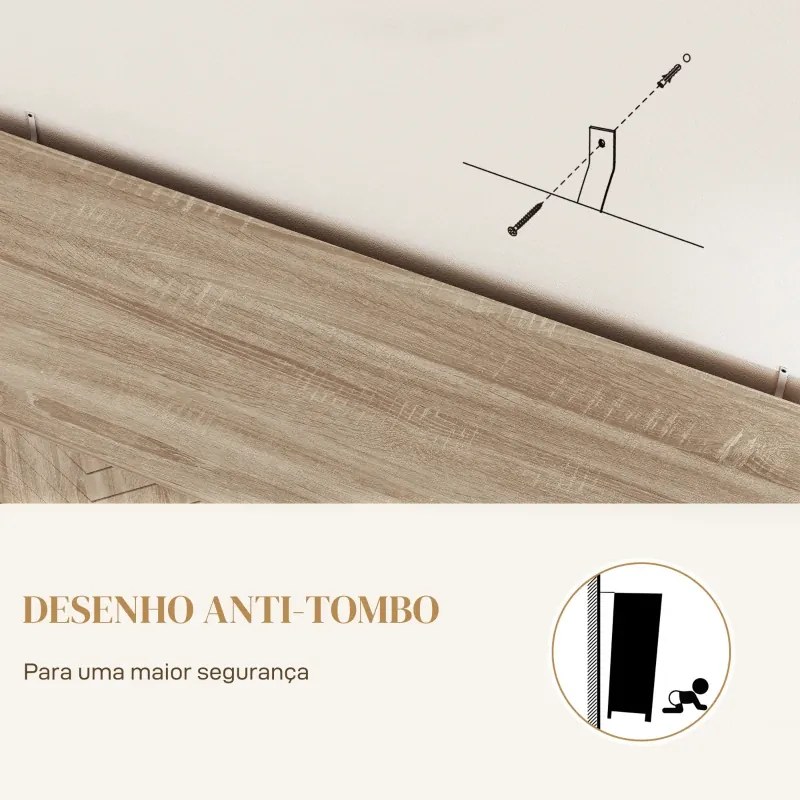 Aparador de Sala 140,5x40x81,5 cm com 4 Portas com Design Chevron Prateleiras Ajustáveis Pés de Aço cor Carvalho