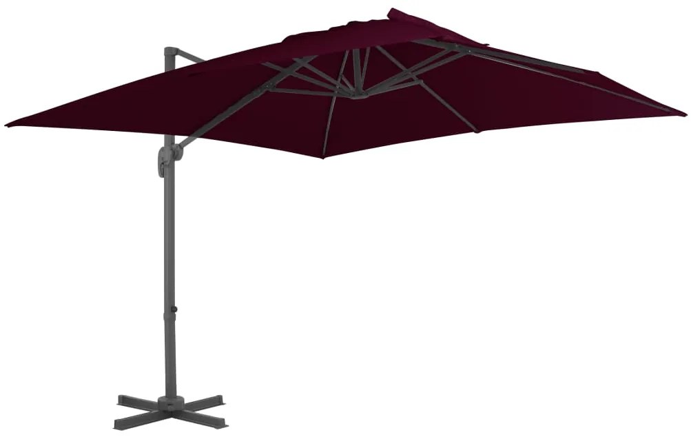 Guarda-sol jardim cantilever c/ poste alumínio 300x300 cm bordô