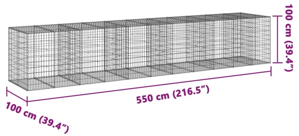 Cesto gabião com cobertura 550x100x100 cm ferro galvanizado