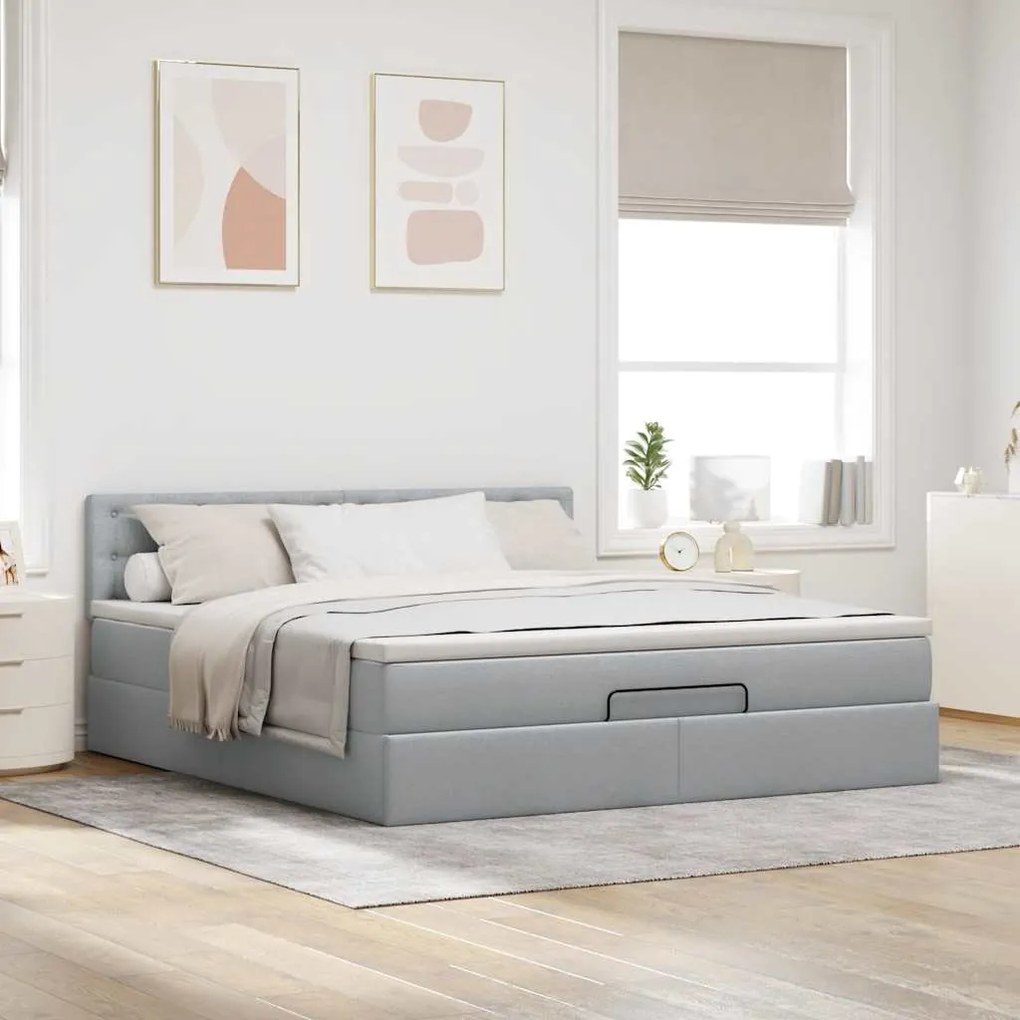 Estrutura de cama otomana com colchão 180x200 cm cinzento claro