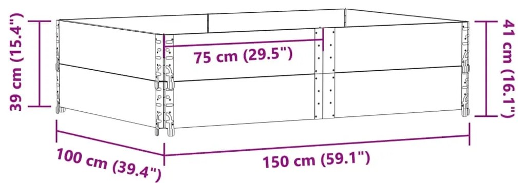 Vaso/floreira para jardim 150x100 cm pinho maciço castanho