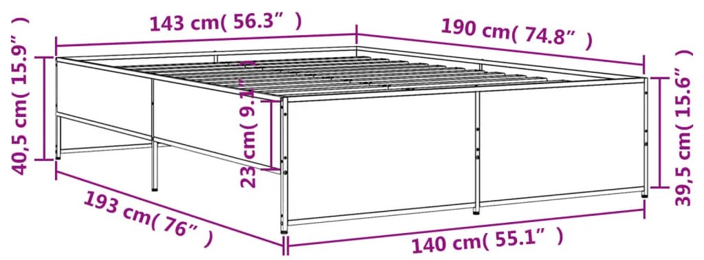 Estrutura de cama 140x190 cm derivados de madeira/metal preto