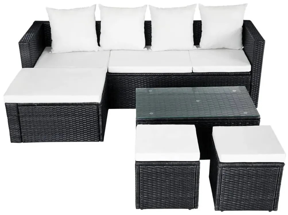 4 pcs conjunto lounge de jardim c/ almofadões vime PE preto