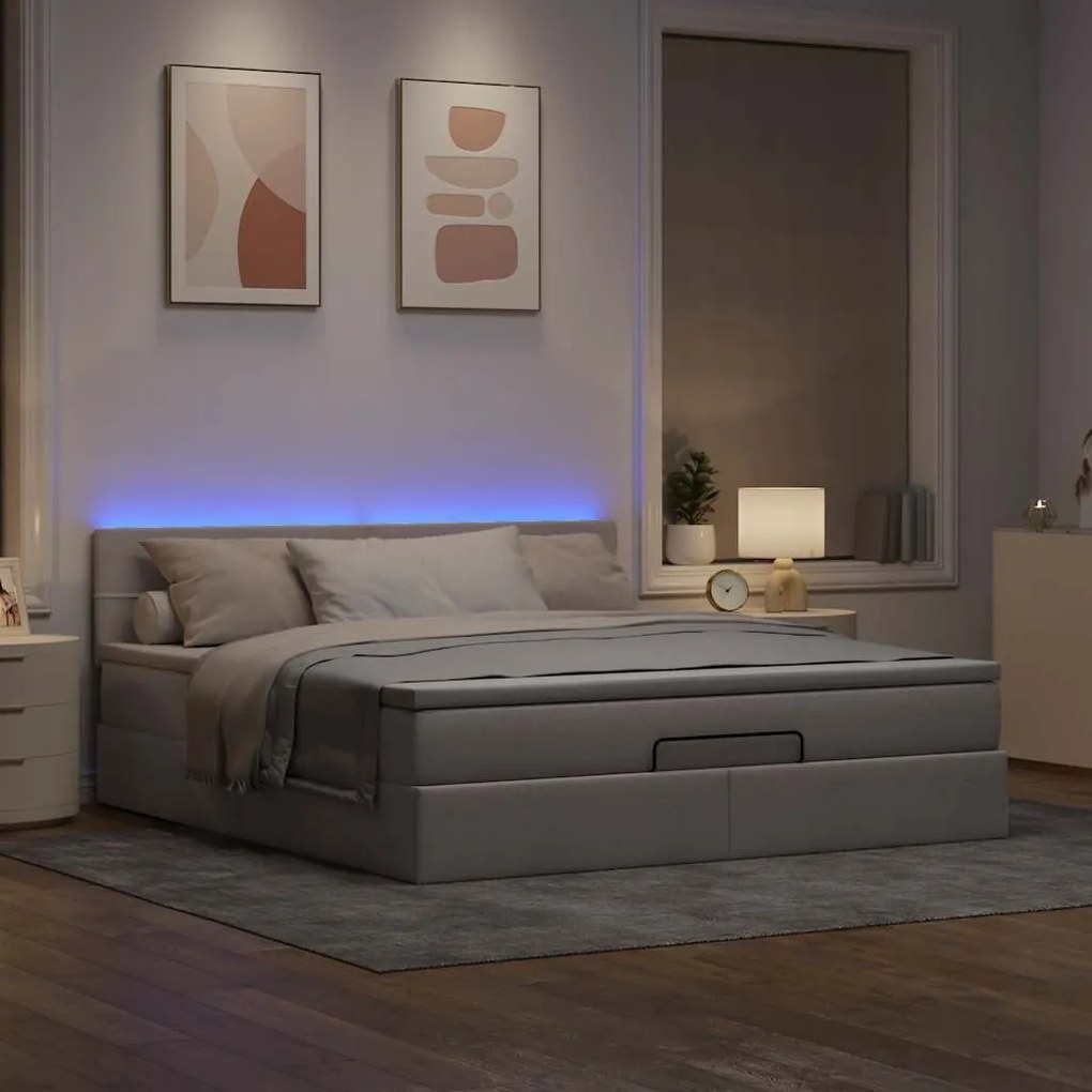 Cama Otomana com colchão &amp; LEDs 180x200cm cinza-acastanhado