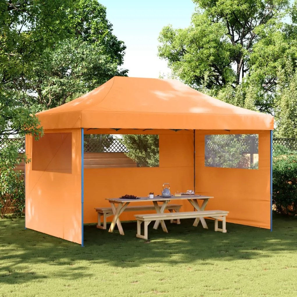 Tenda para festas pop-up dobrável c/ 3 paredes laterais laranja