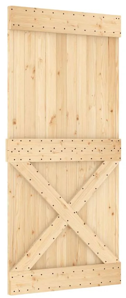 Porta de correr com ferragens 95x210 cm madeira de pinho maciça