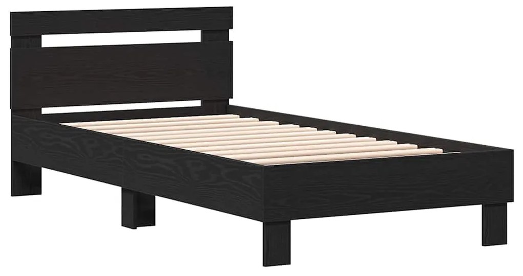 Cama da – Carvalho Preto, 90x190 cm, feita de madeira engenheirada.