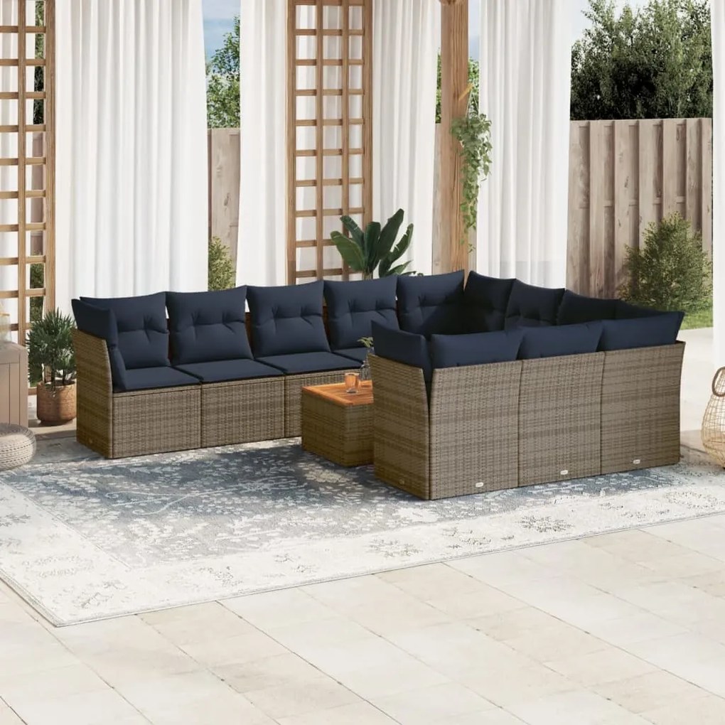 vidaXL 11 pcs conjunto sofás de jardim c/ almofadões vime PE cinzento
