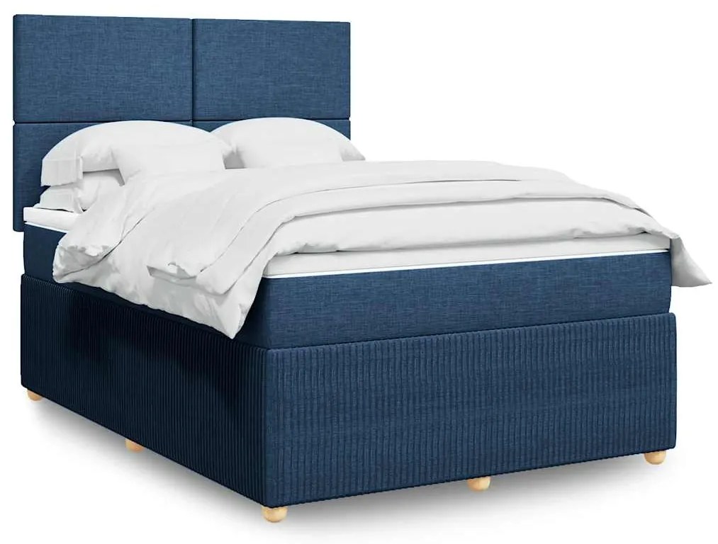 vidaXL Cama com molas/colchão 160x200 cm tecido azul