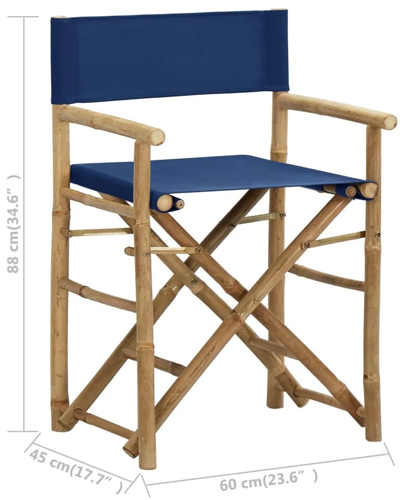 Cadeiras de realizador dobráveis 2 pcs bambu e tecido azul