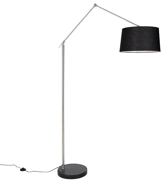 Candeeiro de pé moderno em aço com cúpula em linho preto 45 cm - Editor