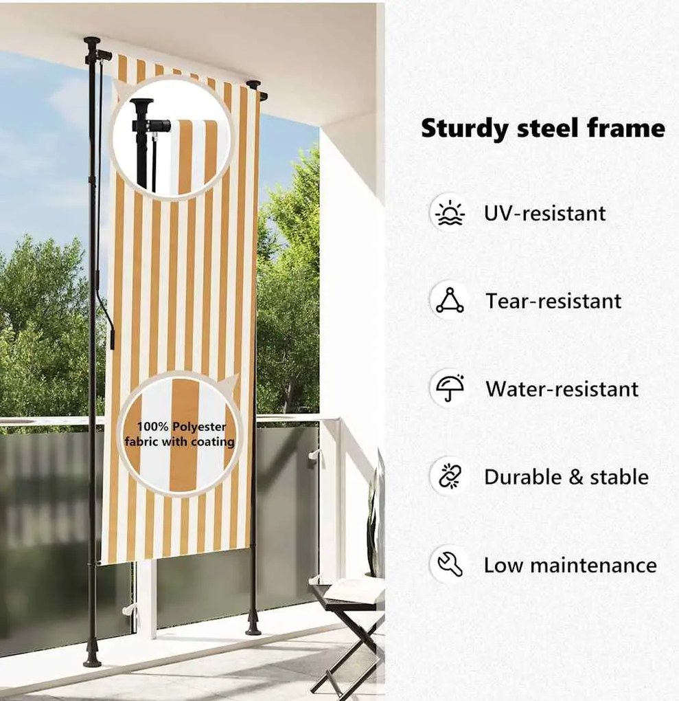 Estore de rolo exterior 120x270 cm tecido/aço laranja e branco