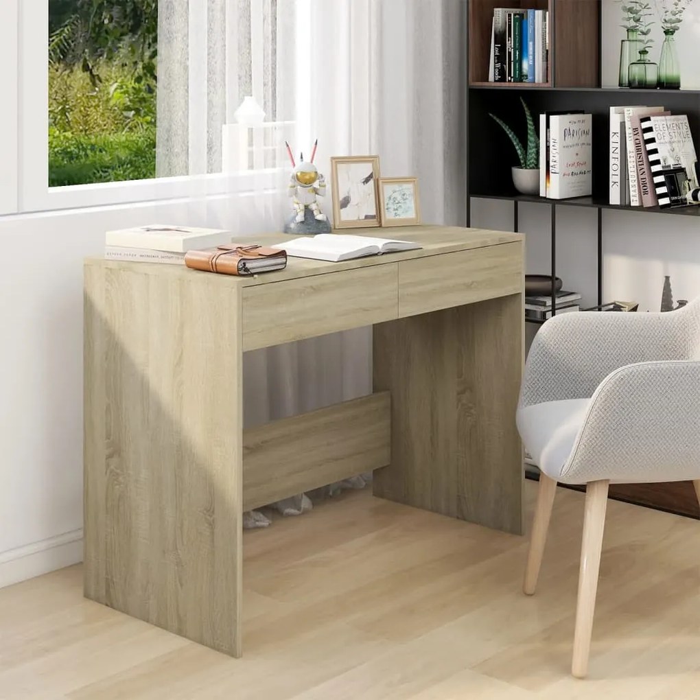 809560 vidaXL Secretária 101x50x76,5 cm aglomerado cor carvalho sonoma