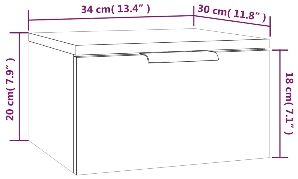 Mesa de Cabeceira Joan - De Parede - Cor Carvalho Sonoma - 34x30x20 cm