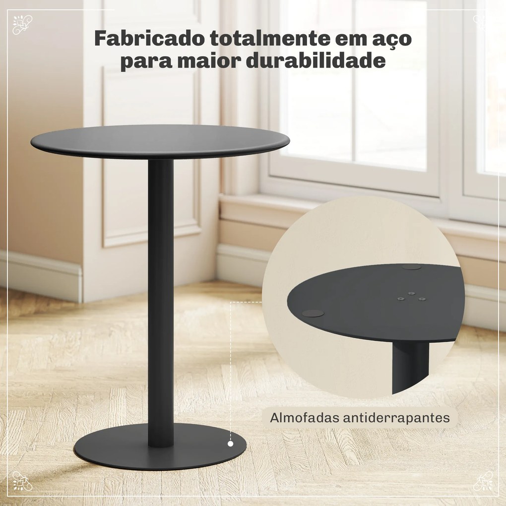 Mesa de Refeição Redonda para 2 Pessoas  (CADEIRAS NÃO INCLUIDAS) Mesa de Cozinha de Aço para Interior e Exterior Ø60x72 cm Preto
