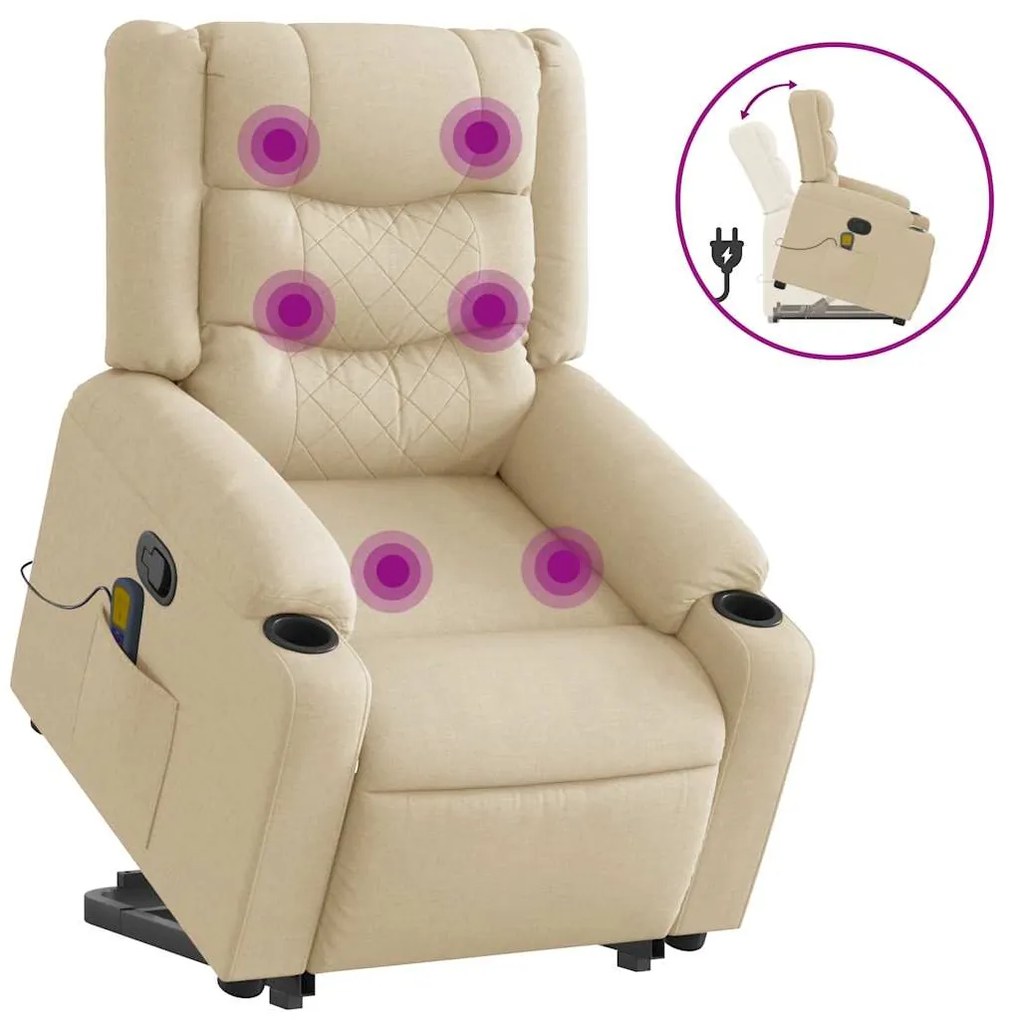 Poltrona elevatória de massagens tecido cor creme