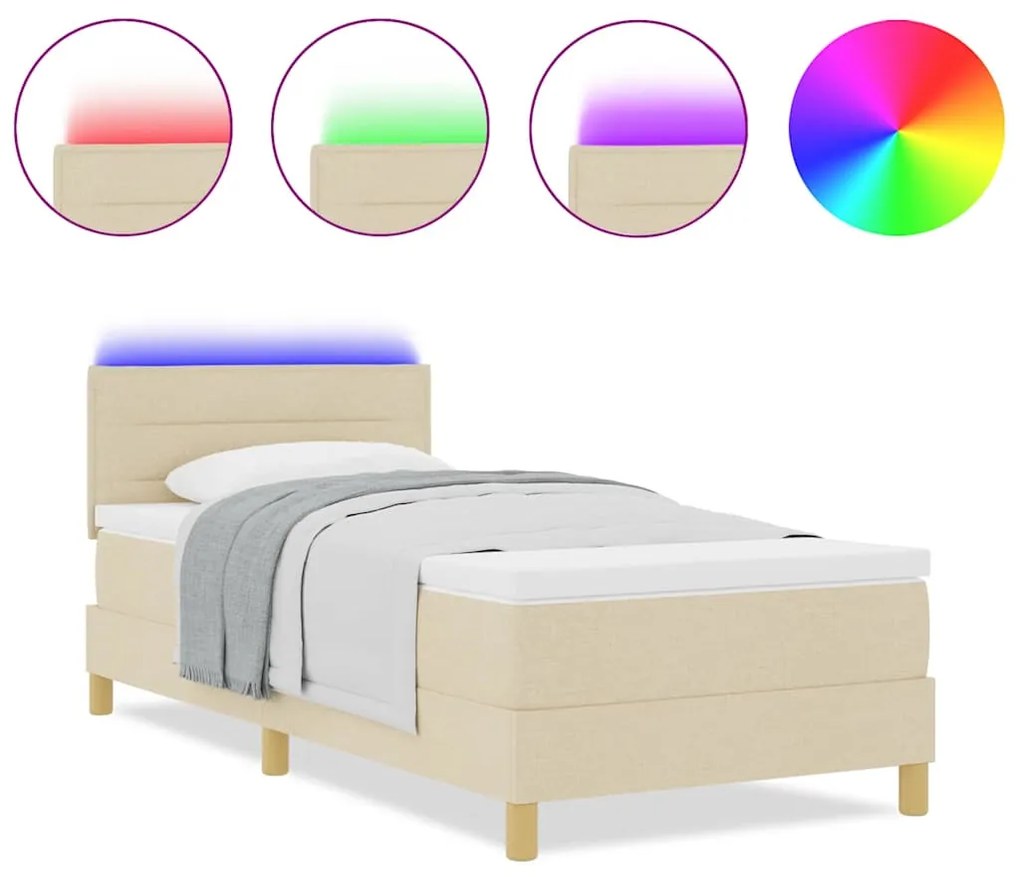 Cama Box com Colchão &amp; LED Creme 100x200 cm Tecido