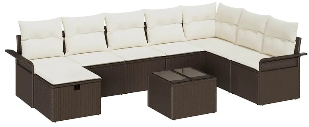 Conjunto de Sofá de Jardim com Almofadas Castanho Rattan Poliéster