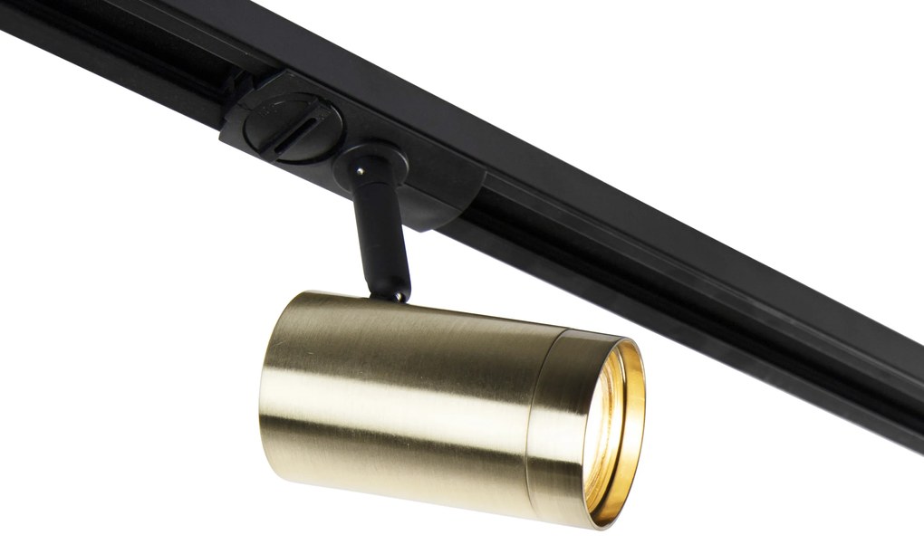 Sistema de calhas com 5 focos monofásicos preto com dourado - Jeana Moderno