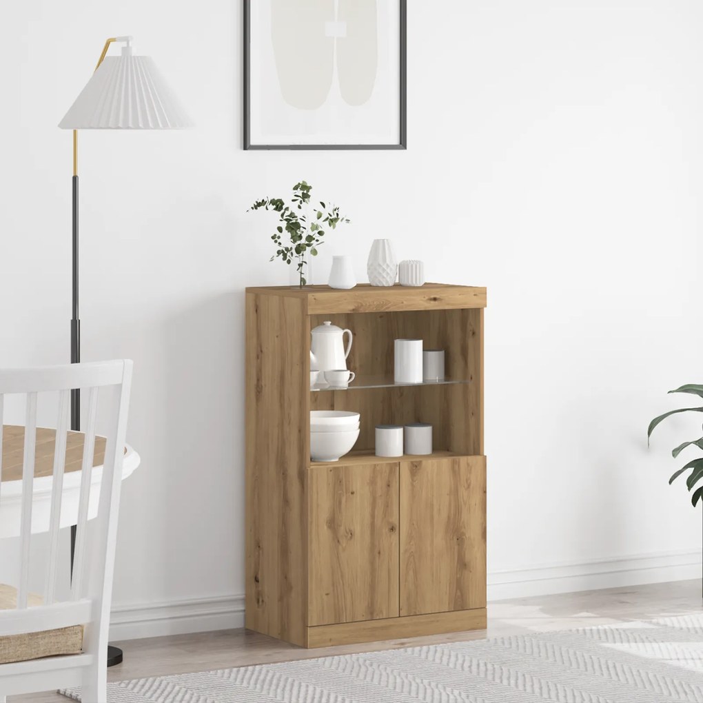 Sideboard vidaXL com luzes LED Carvalho Artesanal 60x37x100 cm