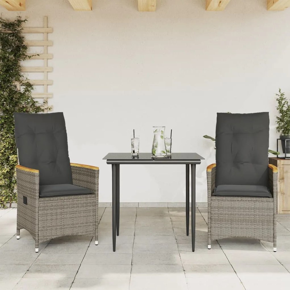 Cadeiras jardim reclináveis 2 pcs c/ almofadões vime PE cinza