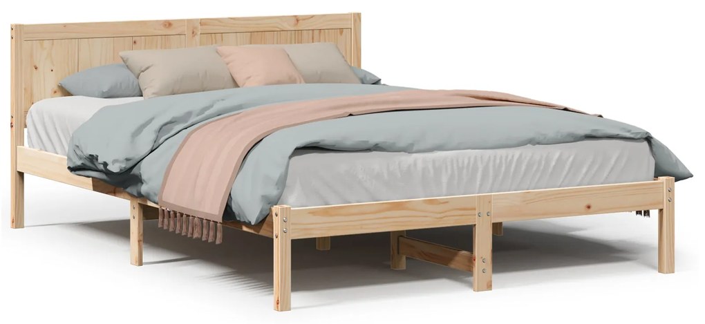 Estrutura de Cama de Madeira de Pinho 140x200 Natural