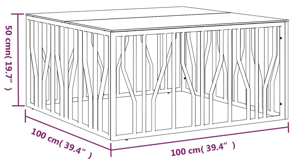 Mesa de centro 100x100x50 cm aço inoxidável e vidro prateado