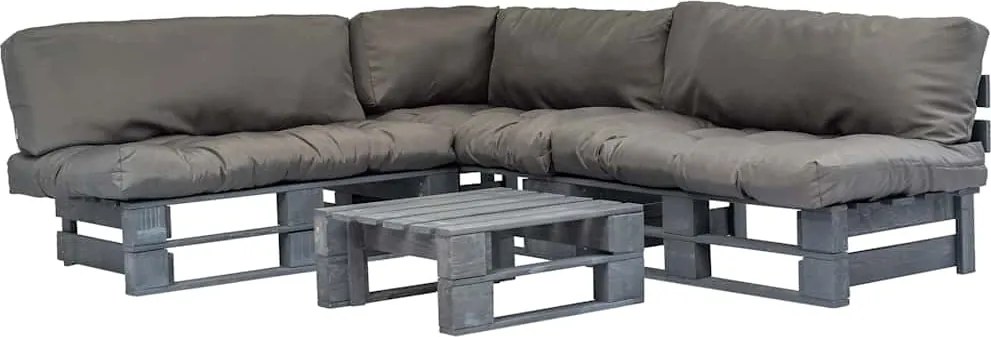 vidaXL Conj. lounge de paletes 4 pcs com almofadões cinzentos madeira