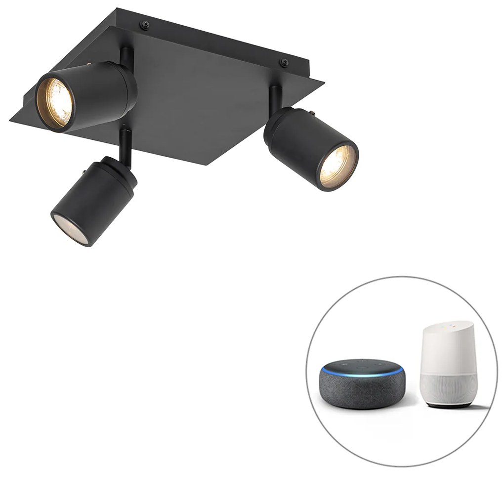 LED Spot de banheiro inteligente quadrado preto IP44 incluindo 3 WiFi GU10 - Ducha Moderno