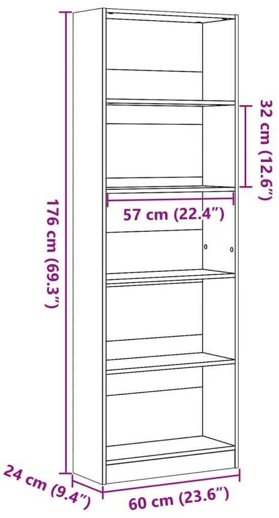 Estante 60x24x176 cm derivados de madeira cinzento sonoma