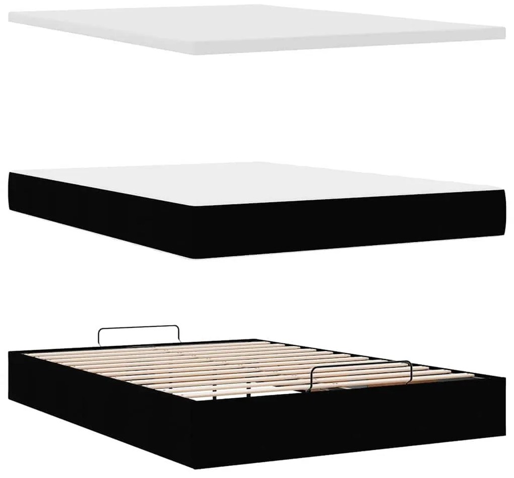Estrutura de cama otomana com colchão 140x190 cm preta