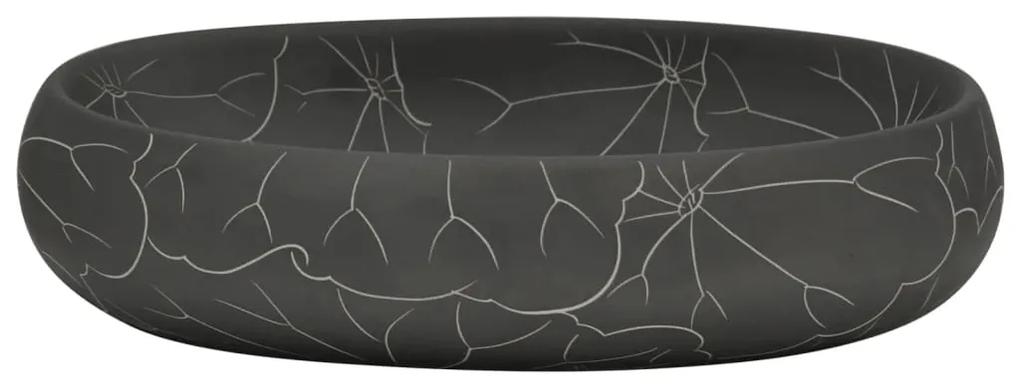 Lavatório de bancada oval 59x40x15 cm cerâmica preto