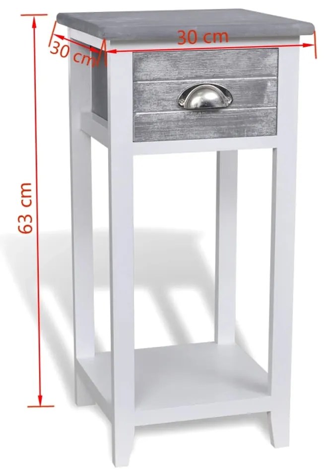 Mesa de cabeceira com 1 gaveta, cinzento e branco